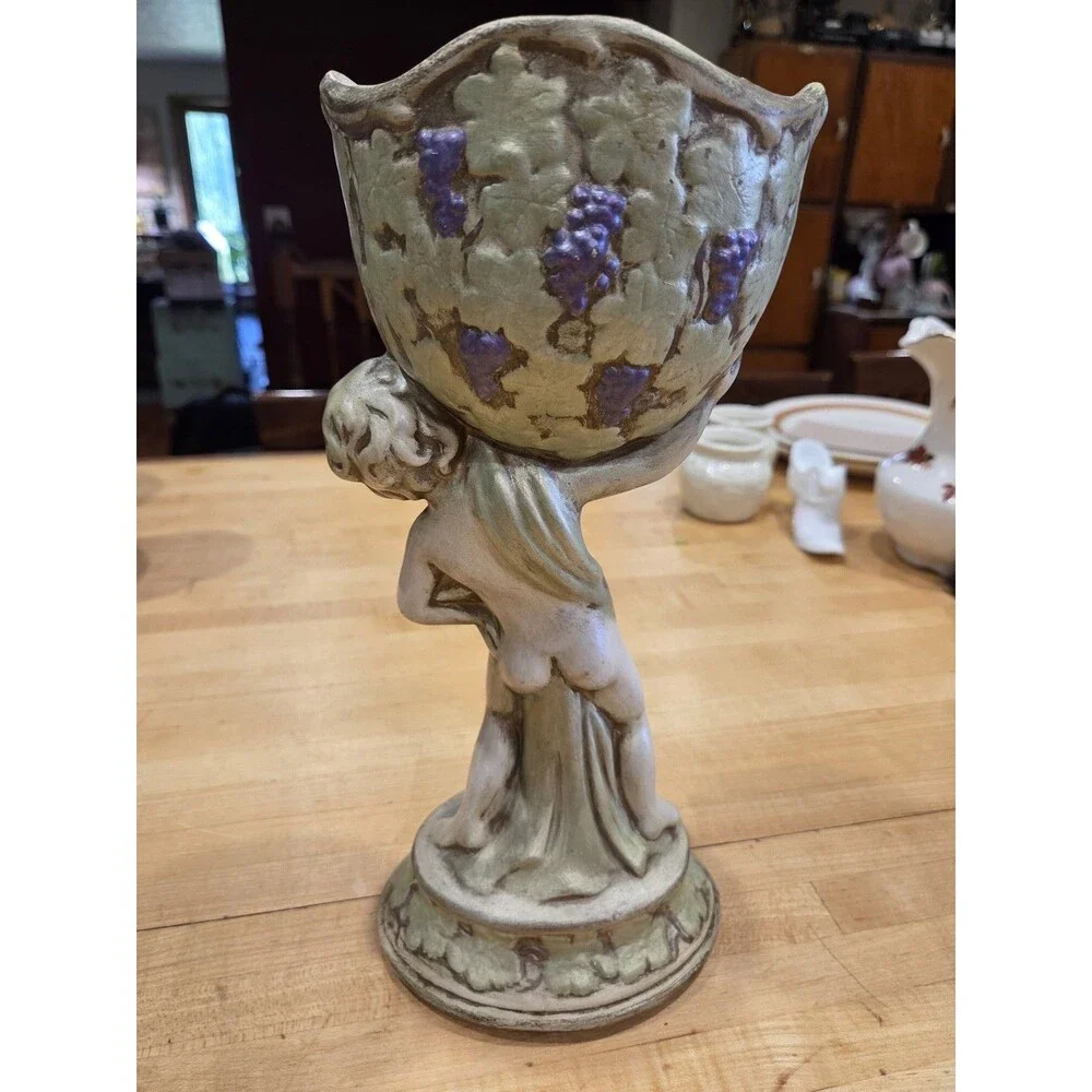 Vintage Texas Ware Ceramic Putty Cherub Grape Pedestal Urn Planter